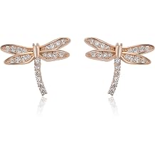 Meissa Sterling Silver Dragonfly Earrings Cute Dragonfly Bug Studs Cubic Zirconia Earring Silver Gold Rose Gold Pleated