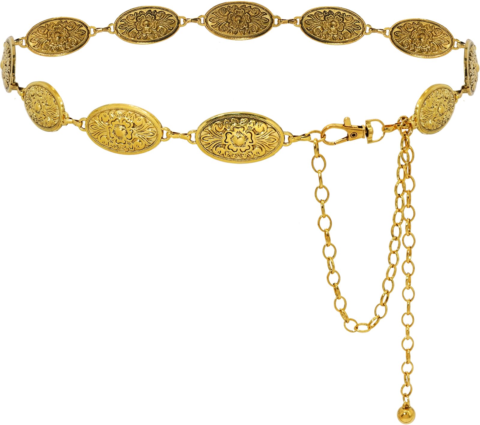 Women Concho Chain Belt Western Cowgirl Waist Chain Adjustable Metal Link