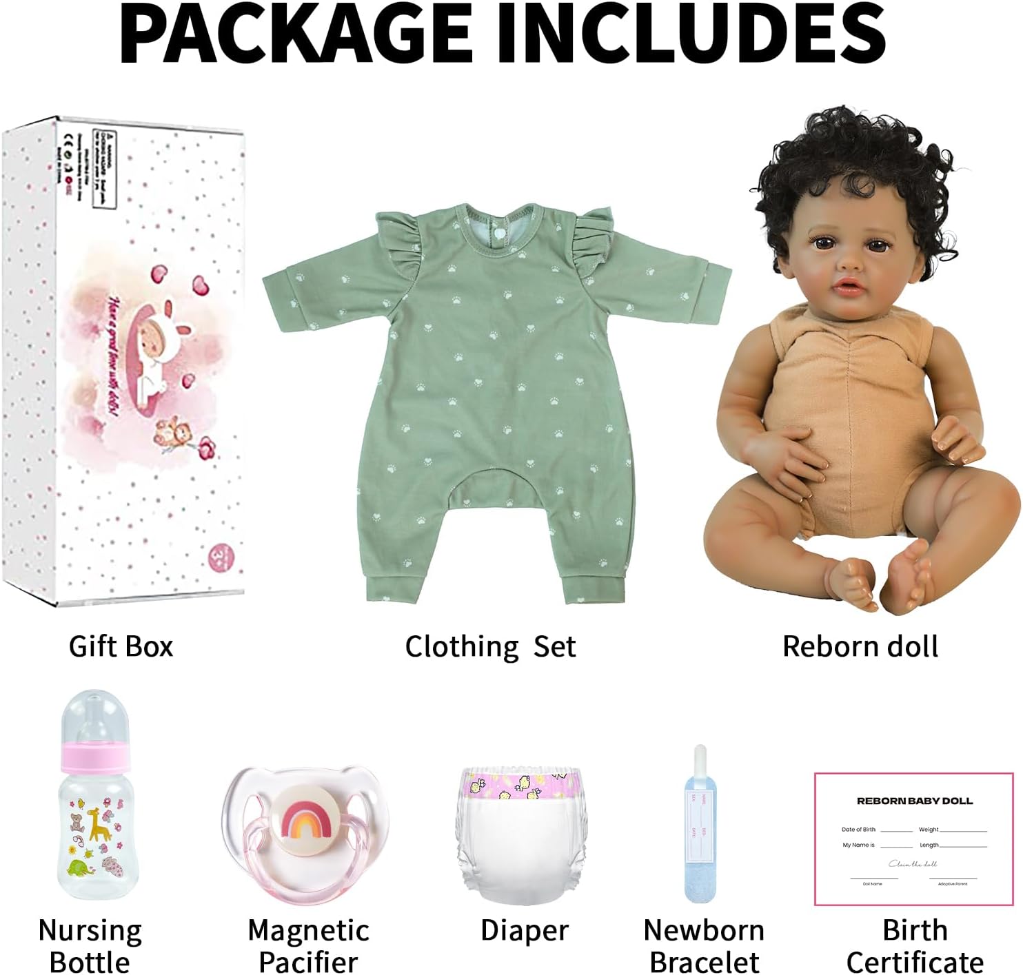 SCOM 18 Inch Reborn Baby Doll Black Girl - Realistic African American Girl, Real Lifelike Dolls with Soft Weighted Body, Deluxe Reborn Gift Toy Set for Kids for 3+ Years Old