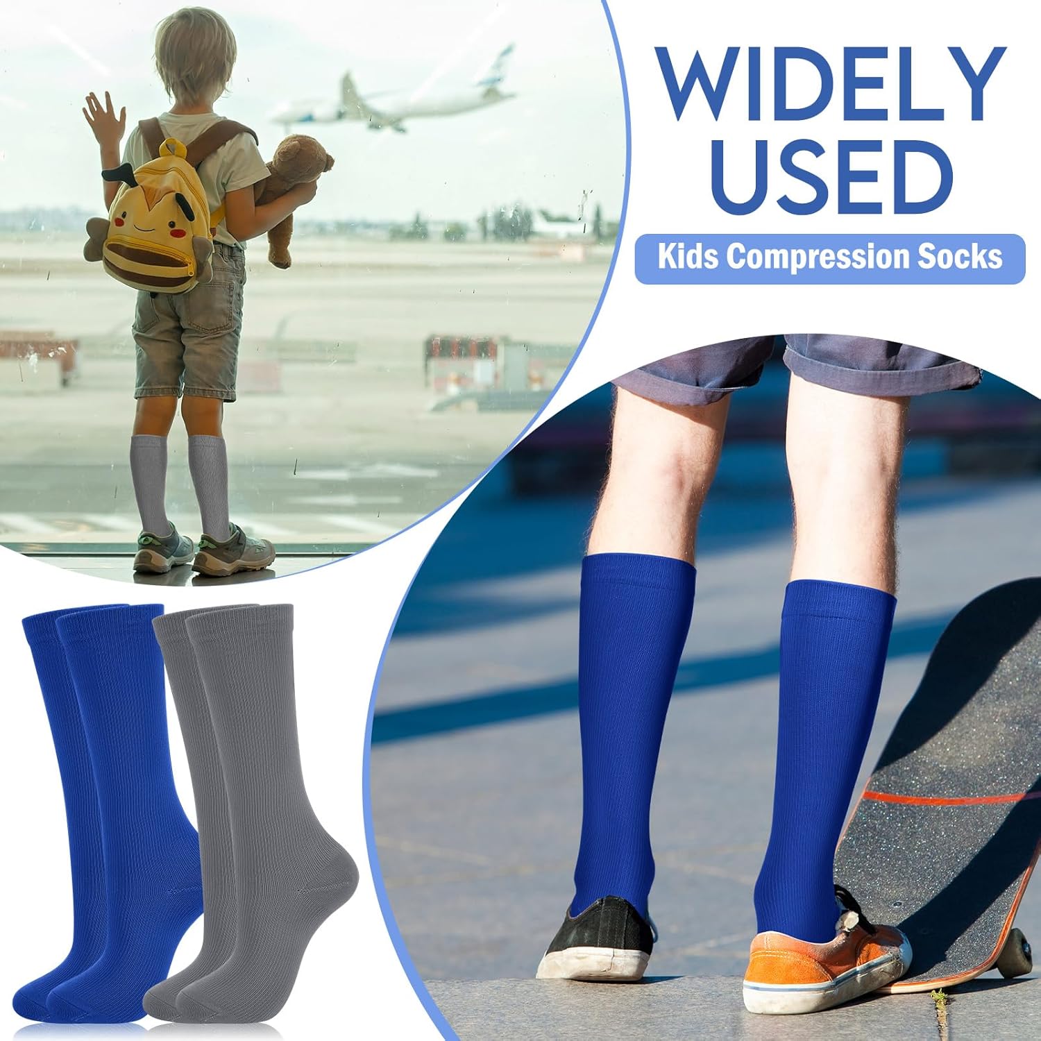 Shinymoon 8 Pairs Kids Compression Socks 15-20 Mmhg Knee Length Sock Calf Graduated Compression Stockings for Boys Girls - Image 4