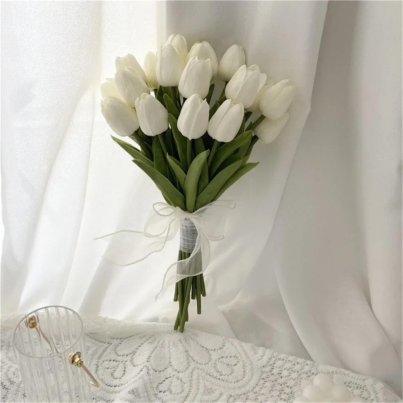 Bouquet Fiori Finti Bouquet da sposa Rose bianche Bouquet da sposa Rose di fiori artificiali fatti a mano(Color 1)
