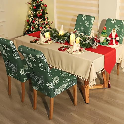 Miniatura 9 de Forcheer - Juego de 4 fundas elásticas para sillas de comedor con estampado elástico, lavable, extraíble, para cocina, hotel, restaurante,