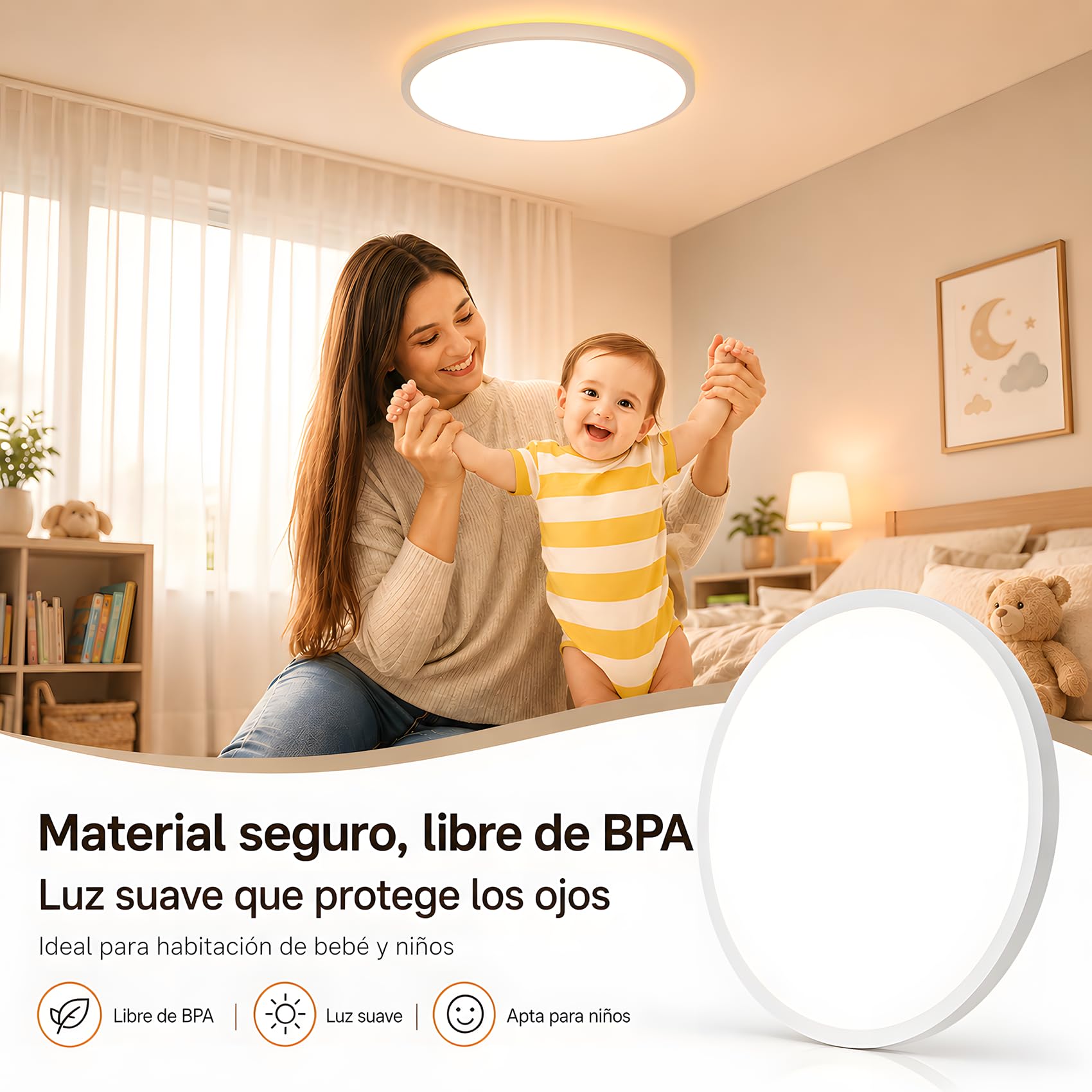 MoonYard Lámpara de techo LED, redonda, plana, Ø50cm, 50W, 5400lm regulable con mando a distancia para dormitorio, habitación infantil y salón