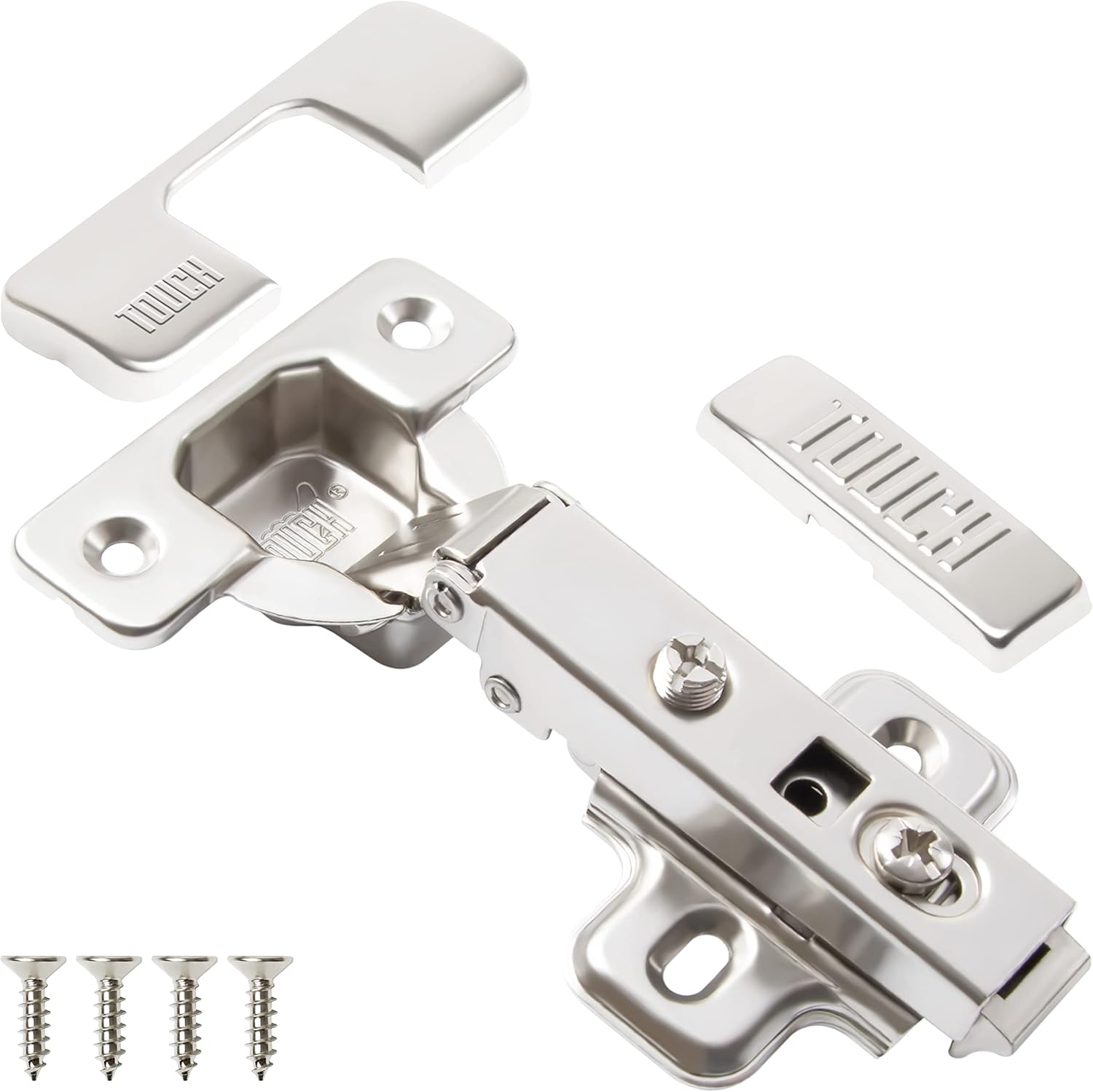 TOUCH Cabinet Hinges (10 Pairs, 20 PCS) Frameless Cupboard Door Hinge Full Overlay Concealed European Clip-On Hinges for Kitchen Cabinet 3-Way Adjustable with Dowels