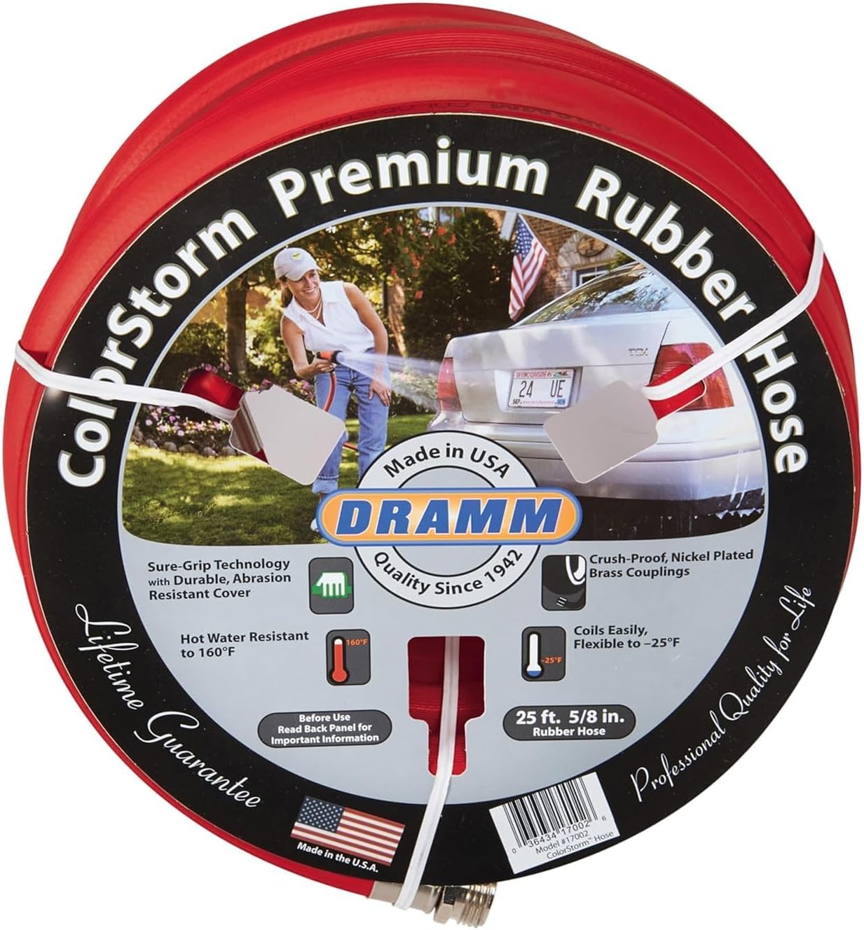 Dramm ColorStorm Premium Rubber Garden Hose, No Kink, Leak Proof Water Hose, Male Female Fittings, Made in USA, Hot & Cold Resistant, 518 Burst PSI, Red, 1/2"x25'