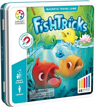 SmartGames FishTricks Metal Box Travel Game with 48 Challenges for Ages 5 - Adult