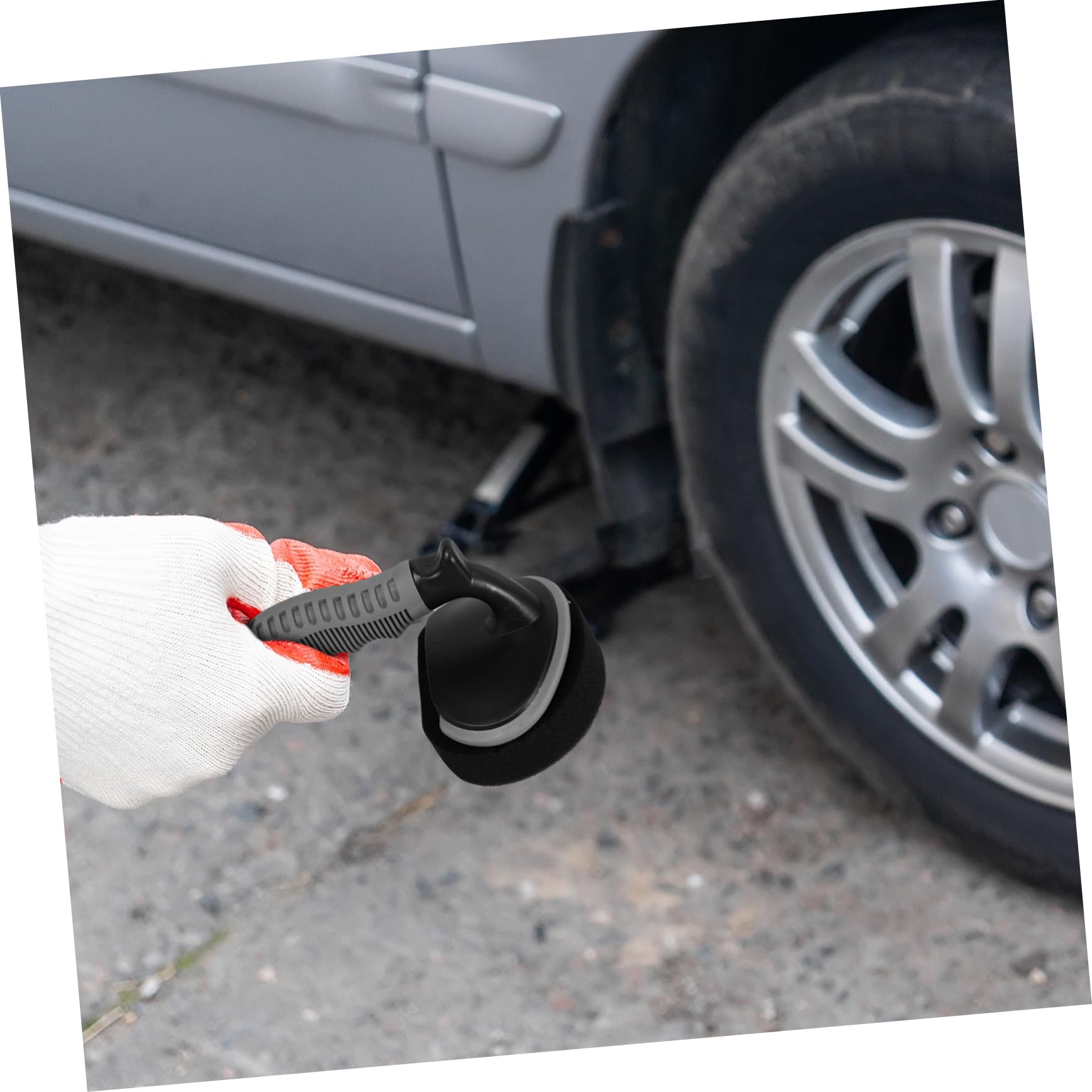 BESTYASH 2pcs Wheel Brush Curved Tire Cleaning Sponge for Auto Exterior Washing Includes Replacement Brush Sponges Efficient Dirt Removal Tool for Vehicles