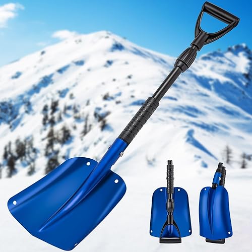 CHANGE MOORE Pala de nieve, pala ligera de aluminio para entrada, de 16.8 a 40 pulgadas, portátil y plegable, pala de nieve de metal resistente,