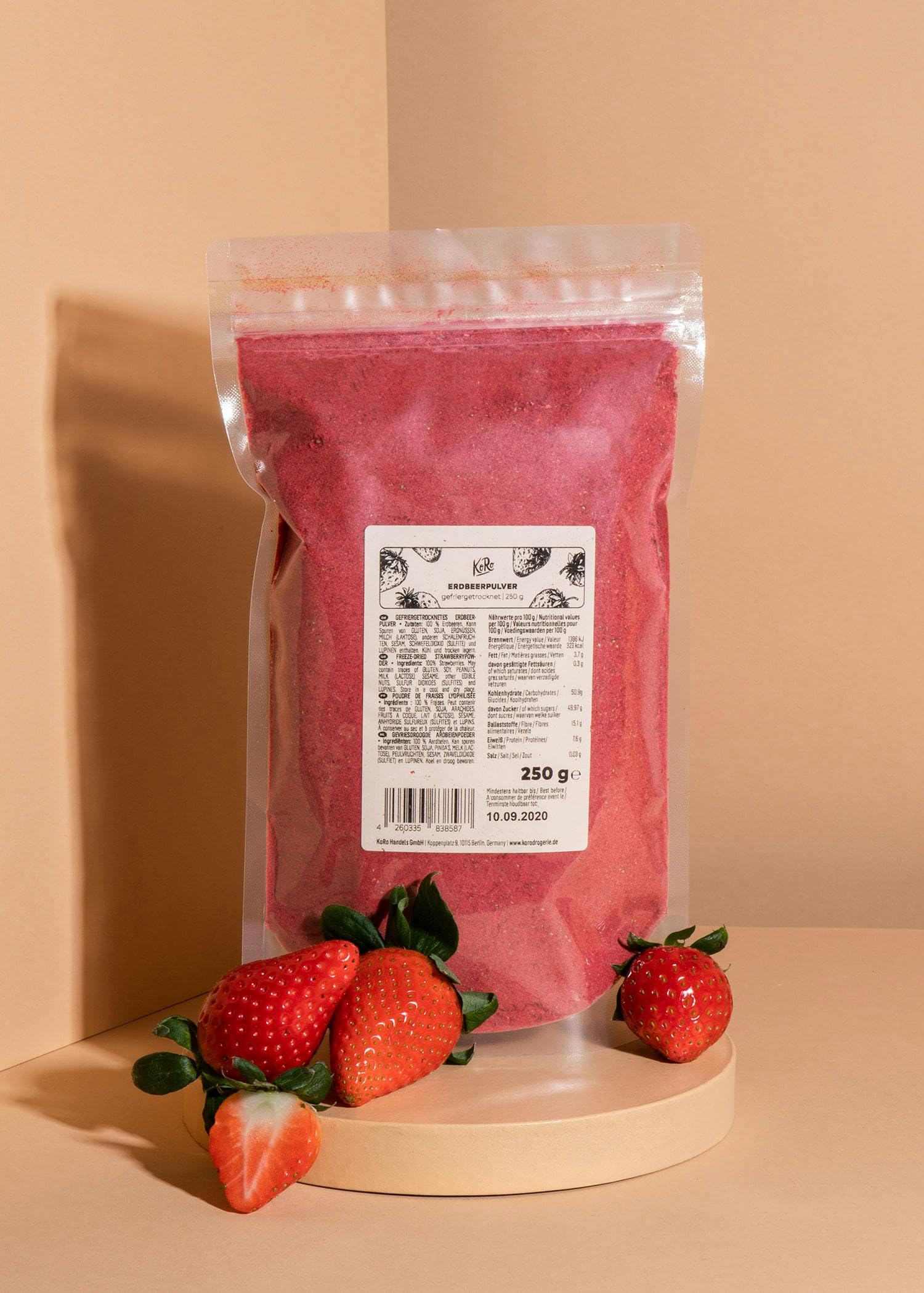 KoRo - Fragole liofilizzate in polvere 250 g - 100% fragole liofilizzate - versatili - maxi confezione