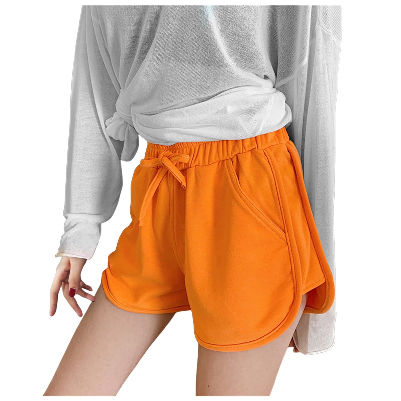 オレンジショートパンツ ウエストゴム KOEISTORE ショートパンツ レディース 春 夏 春夏 黒 短パン
