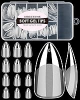 Vista 22 de Puntas de uñas de gel suave extra cortas en forma de almendra, 120 piezas Puntas de extensión de uñas con cobertura total pre-buf, puntas de uñas