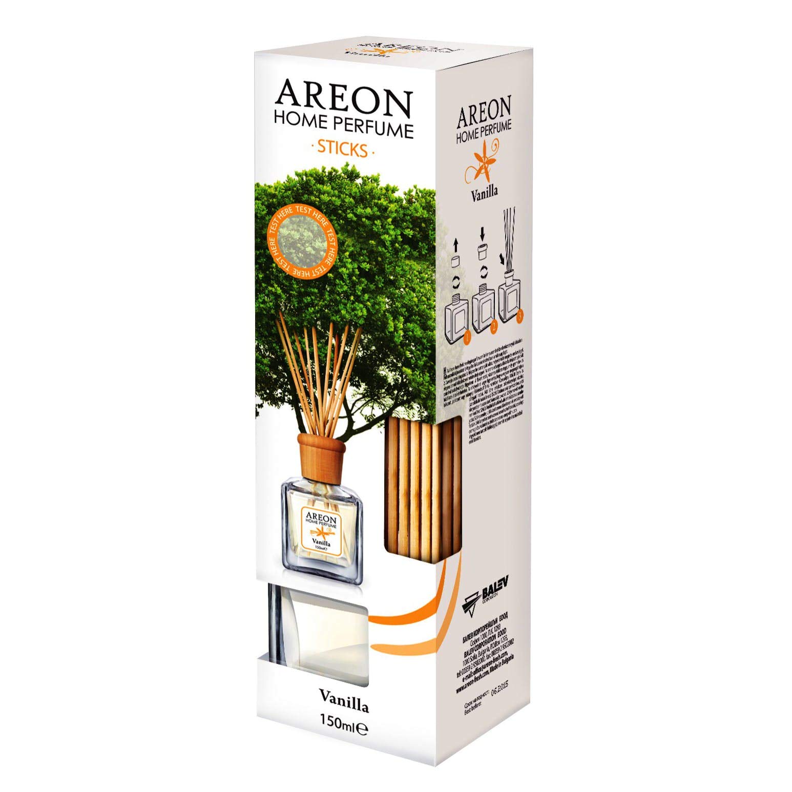 AREONHome Perfume Reed Diffuser 150 ml Vanilla + 10 rattan reeds