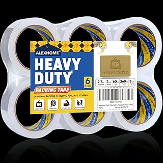 2 inch Heavy Duty Packing Tape for Moving,2.7 Mil,Total 360 Yards(2" x60yd per roll,6 Rolls),Strong Seal Shipping Tape,Packaging/Mailing/Moving Tape Refill,Moving Supplies (Clear,6 Rolls)
