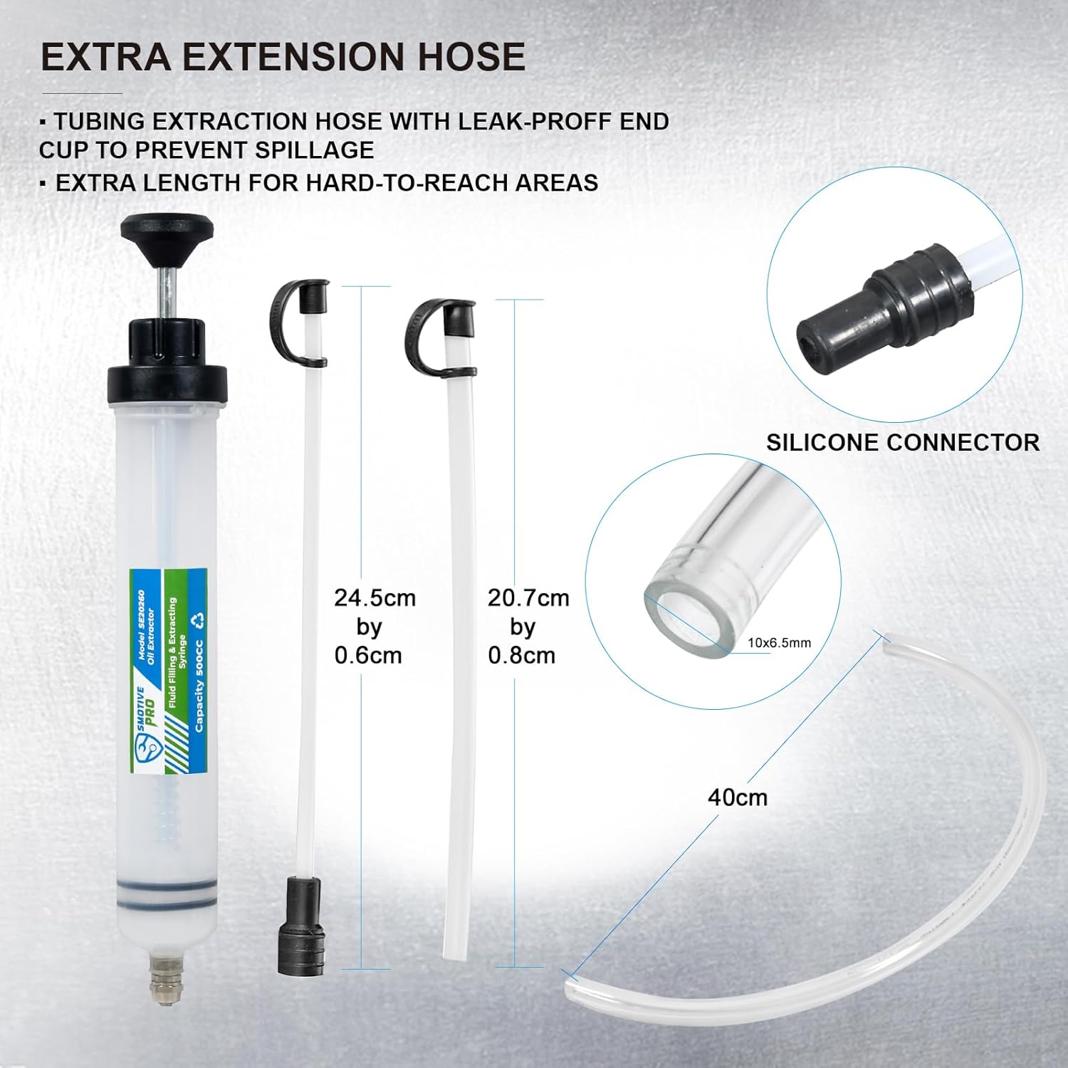 SMOTIVEPRO syringe with various extension hoses and silicone connector