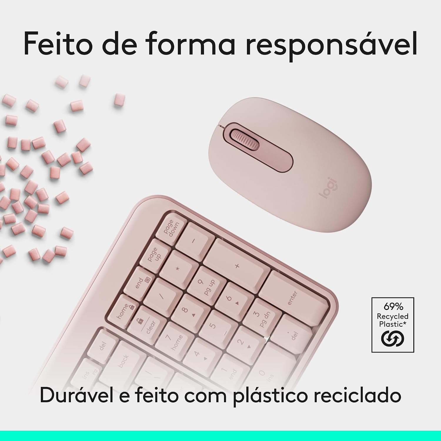Combo Teclado e Mouse Sem Fio Logitech MK250 Bluetooth com Conectividade Rápida e Fácil, Design Compacto, Mouse Ambidestro, Layout ABNT2, Construção Durável, Compatível com PC e Mac - Rosa