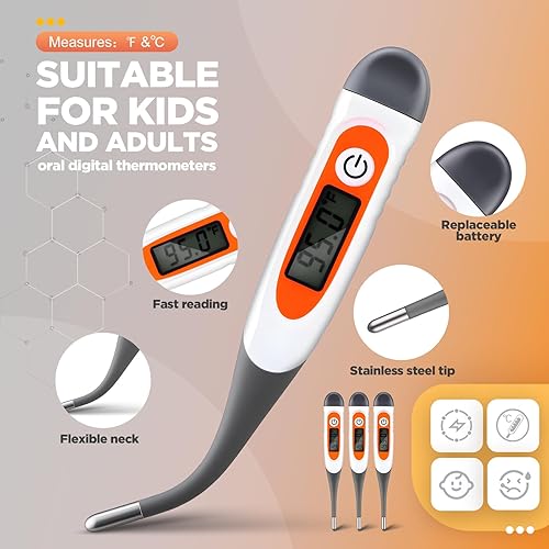 Miniatura 2 de TrelaCo Termómetro oral digital para adultos, termómetro oral para fiebre, termómetro corporal basal, lectura rápida, punta flexible para medición
