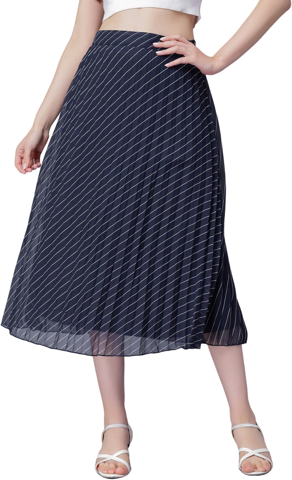 NUEVOSDAMAS Floral Printed Pleated Navy/Multi Skirt