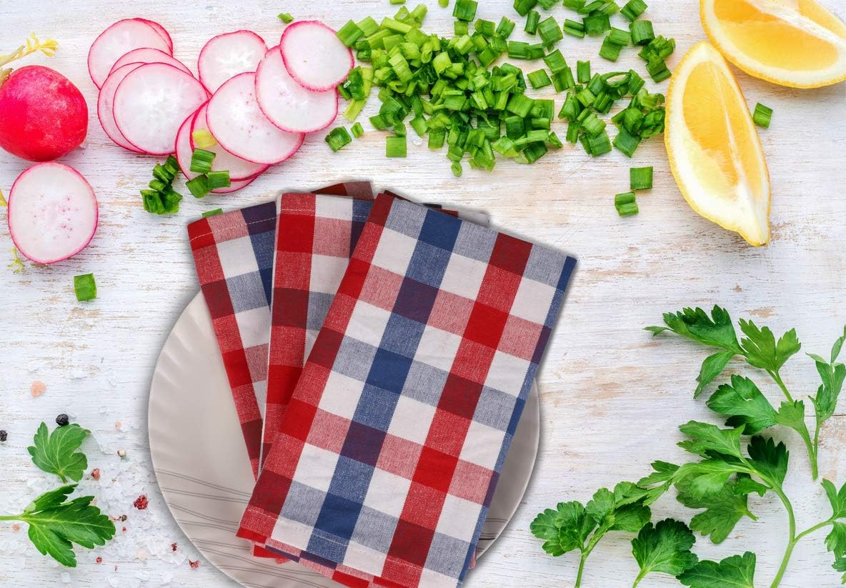 Urban Villa Dinner Napkins, Everyday Use, Premium Quality,100% Cotton, Set of 12, Size 20X20 Inch, Red/Blue/White Over sized Cloth Napkins with Mitered Corners, Ultra Soft, Durable Hotel Quality : Home & Kitchen