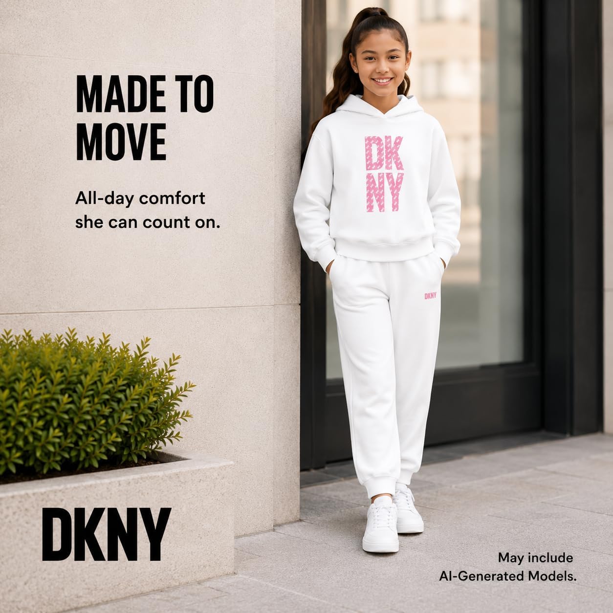 DKNY Girls Jogger Set - 2 Piece Soft Fleece Athletic Pullover Hooded Kids Sweatshirts and Jogger Sweatpants for Girls