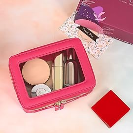 Aveniee Clear Makeup Bag Organizer,Large Travel Toiletry Bag for Women, Waterproof Cosmetic Pouch with Zippers,Car Organizers and Storage Case for Accessories,Hotpink