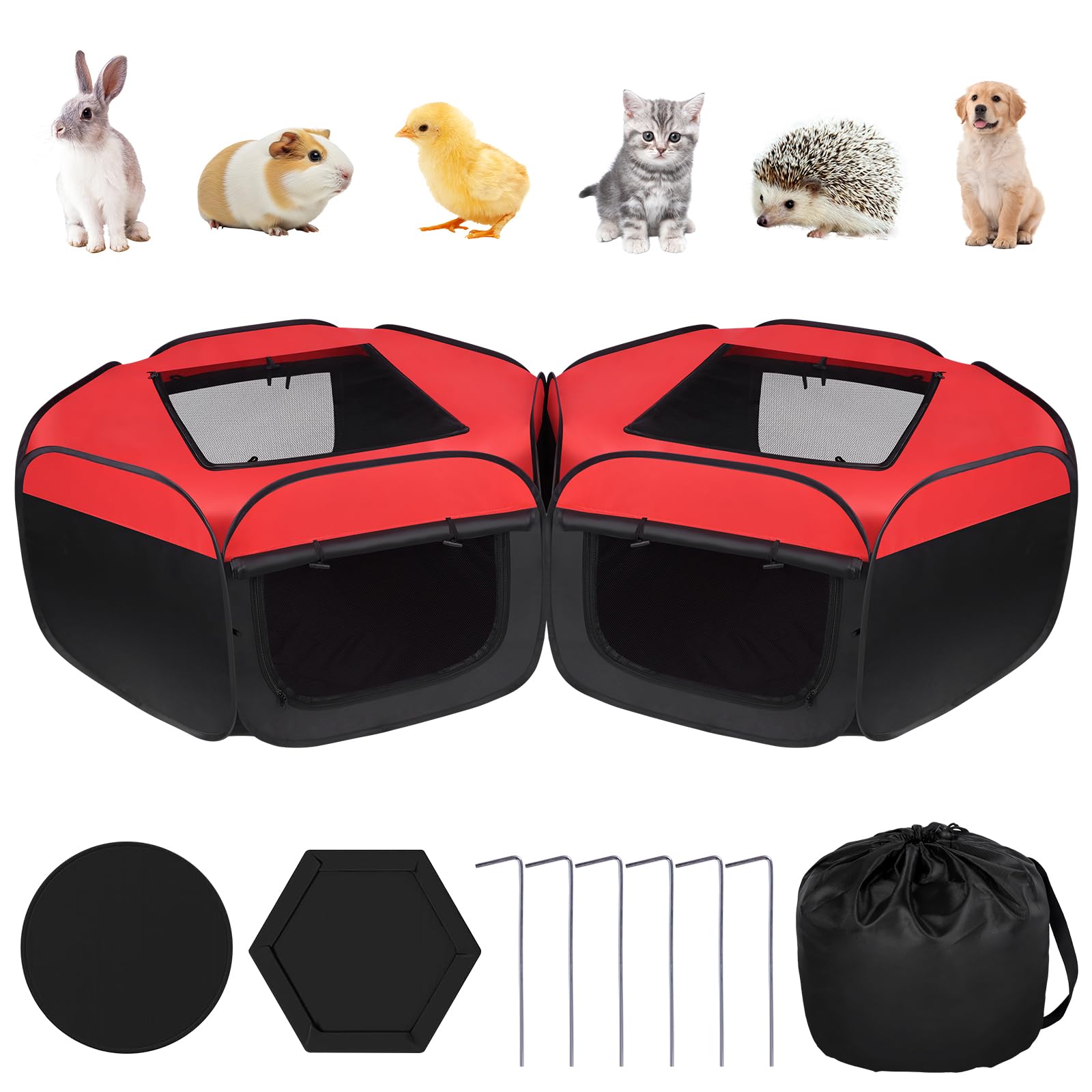 2 Piezas Corralitos para Animales Pequeños, Caja Incubadora para Pollitos, Jaula para Mascotas con Cubierta y Cremalleras, Plegable, Valla portátil Repelente al Agua para Interior & Exterior
