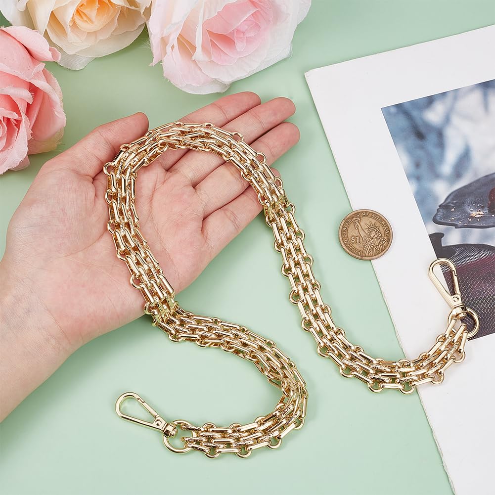 Beebeecraft 60cm Correa de Cadena Dorada para Bolso Correa de Metal para Bolso Correa de Repuesto para Bolso Extensor Ancho Y Grueso Bandolera con Cierres Giratorios para Bolso Bricolaje