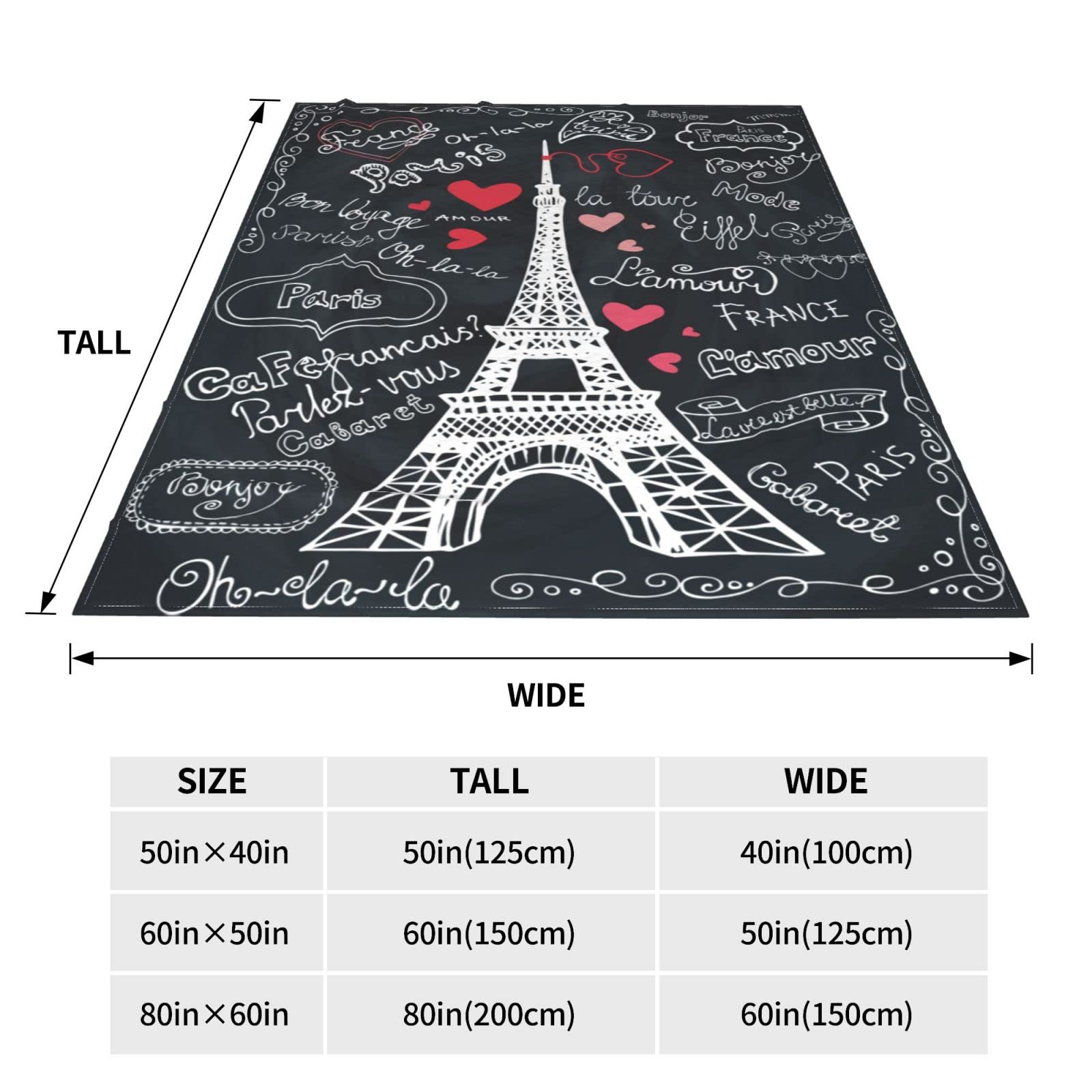 Paris Tower narzuta koc pluszowy koc polarowy miękki przytulny ciepły lekki koc na sofę kanapę łóżko 202 cm x 152 cm