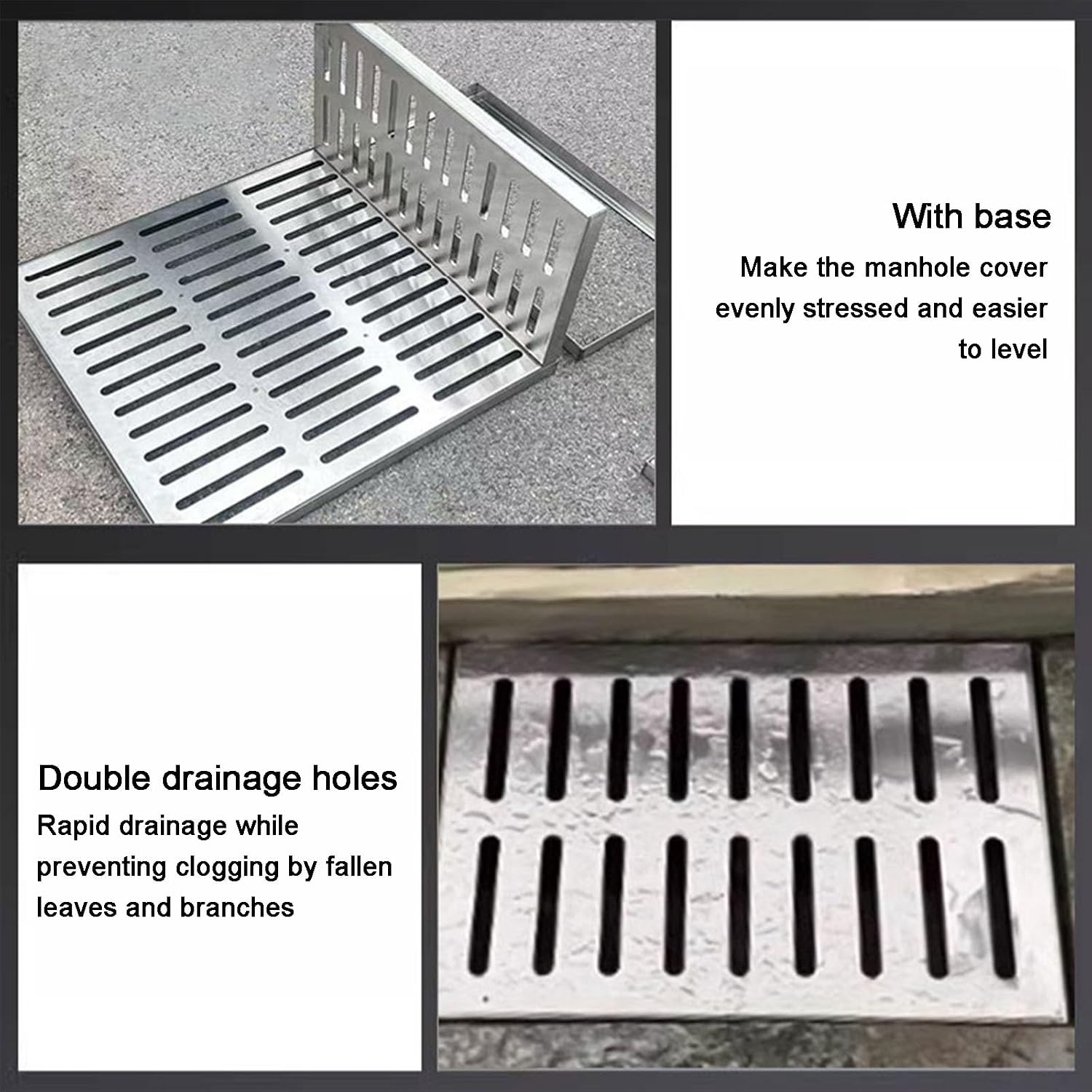 304 Stainless Steel Outdoor Drain Grate Cover - 60x40cm (24x16in) for Garden Rainwater Management, Rust-Resistant, Durable, Anti-Clog Design