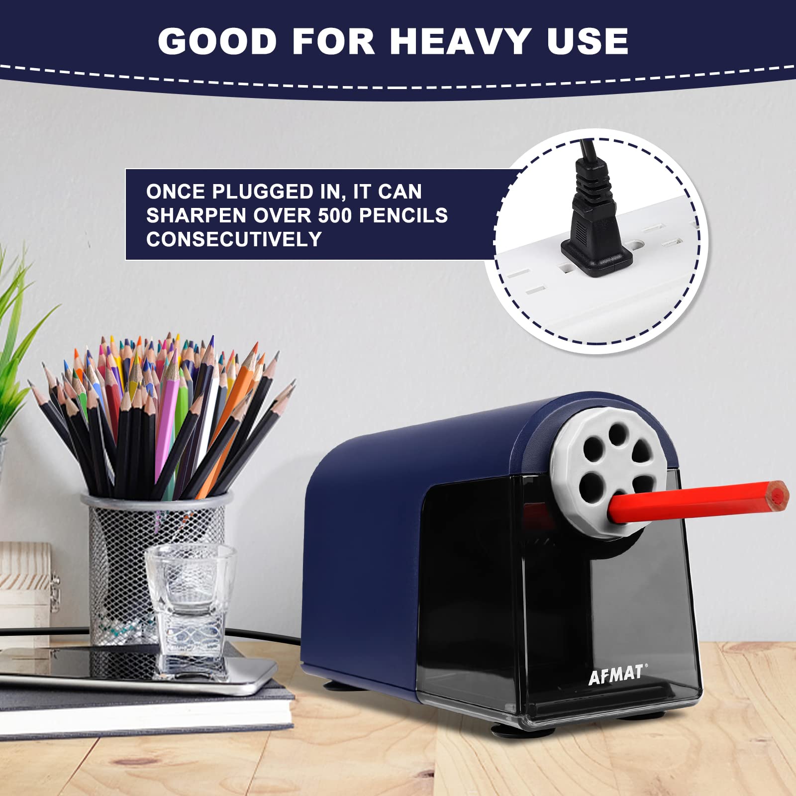 Heavy Duty Electric Pencil Sharpener, 6 Holes, AFMAT Classroom Pencil Sharpener for 611mm