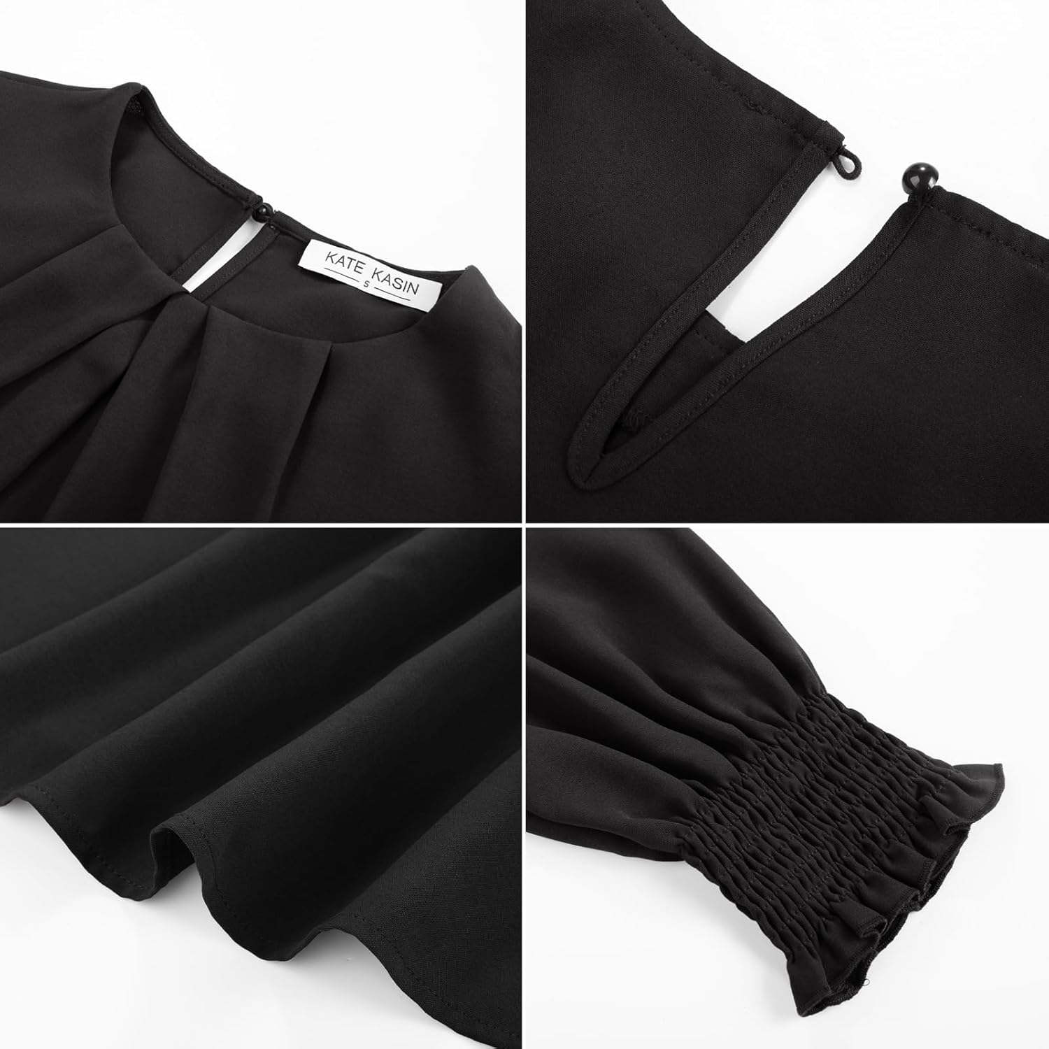 Kate Kasin Womens Dressy Business Casual Tops, Pleated Long Sleeve Shirts, Office Work Blouses - Image 5