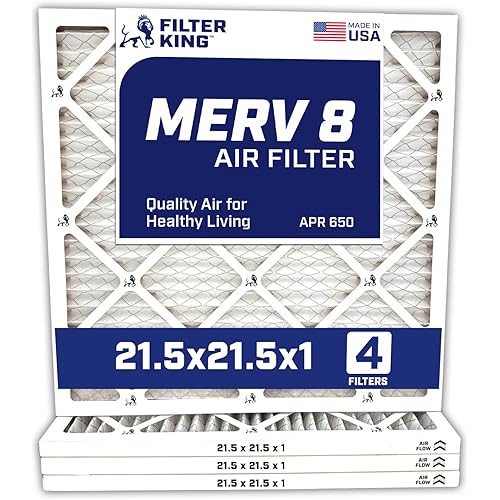 Filter King 21.5x21.5x1 Air Filter | 4-PACK | MERV 8 HVAC Pleated A/C Furnace Filters | MADE IN USA | Actual Size: 21.5 x 21.5 x .75"
