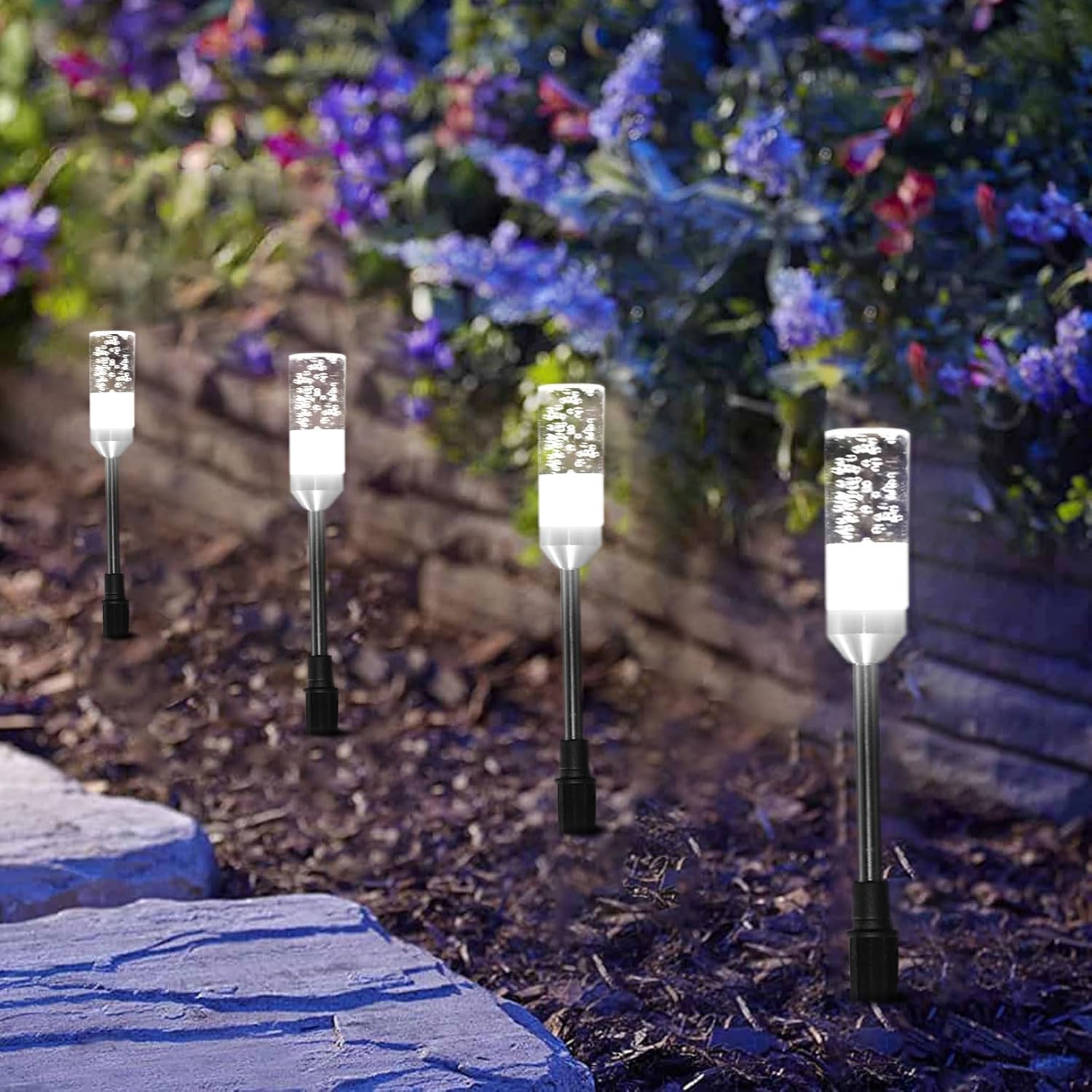 B-right Outdoor Pathway Lights, 6 Pcs LED Path Lights AC Plug 12V Low Voltage Landscape Lighting 570 Lumens, Extendable IP65 Waterproof Outdoor Garden Light for Patio Yard Walkway, Cool White 6000K