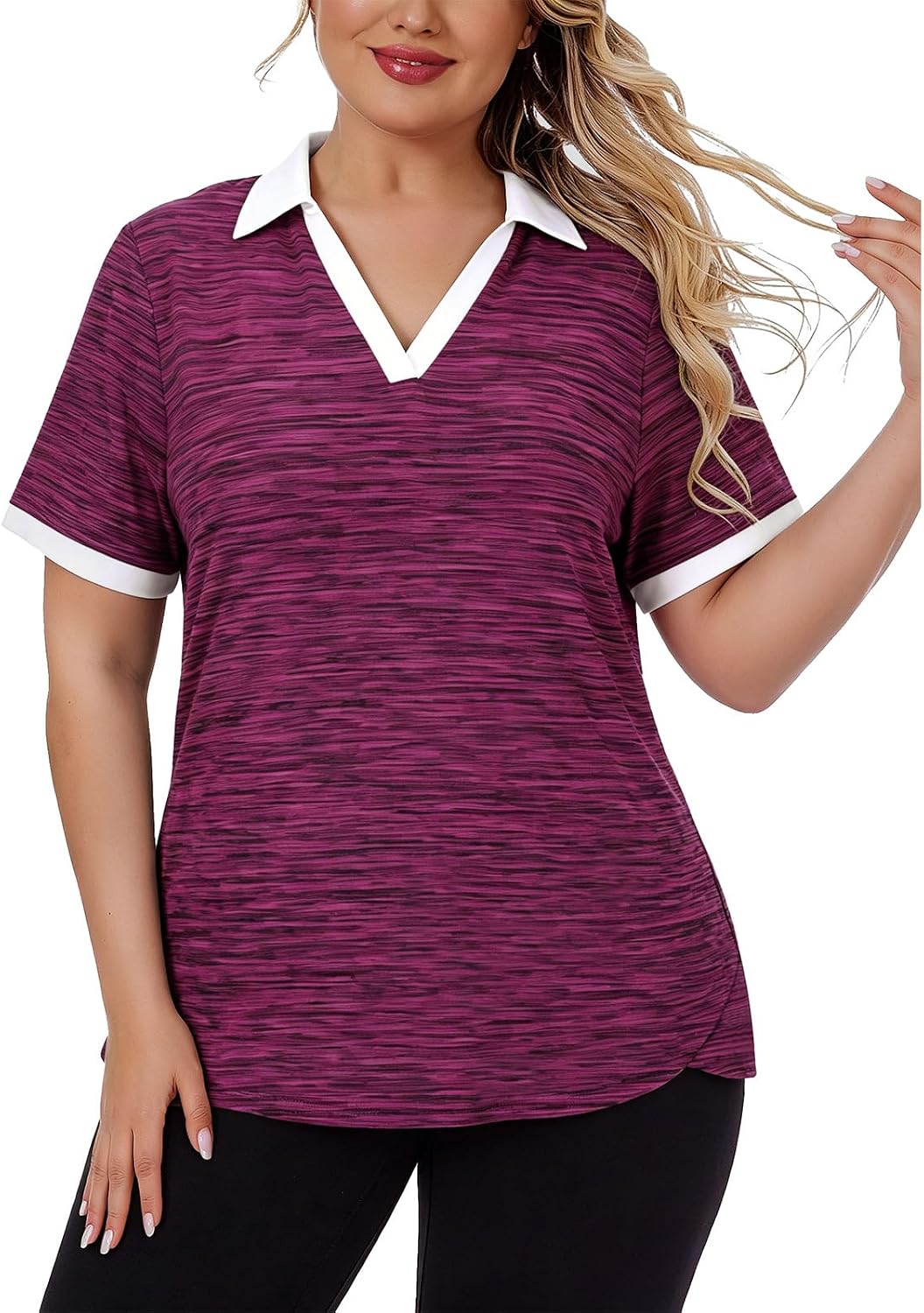 Cucuchy Style Plus Size Womens Golf Shirt V Neck Short Sleeve Workout Tops UPF 50+ Shirts