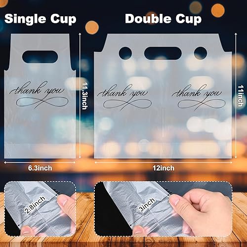 Miniatura 2 de MJOGGOTT 1000 bolsas de polietileno para beber, bolsas de plástico transparente con diseño de agradecimiento para bebidas, portadores de bebidas con