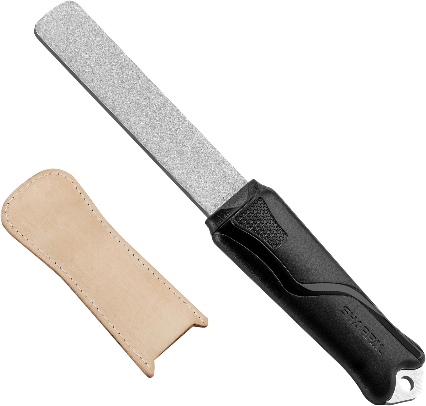 127N Dual-Grit (Coarse 325 / Extra Fine 1200) Diamond Sharpening Stone with Leather Strop, Tool Sharpener for Knife, Axe, Lawn Mower Blade, Garden Shears, Chisels, Spade and All Blade Edge