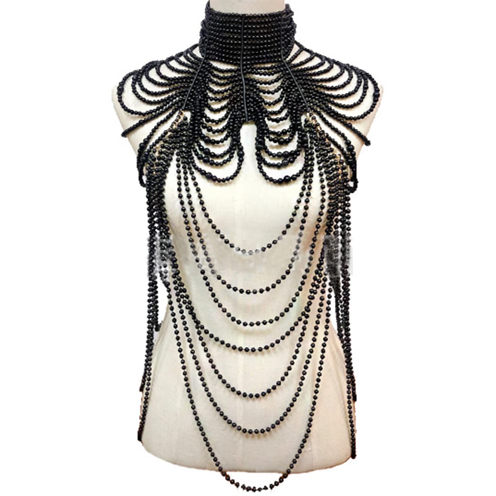Collana con bavaglino di perle simulate multistrato per donna Collare con perline nappa in finta pelle con catena a tracolla Reggiseno Top Body Jewelry collana da donna in argento sterling lungo
