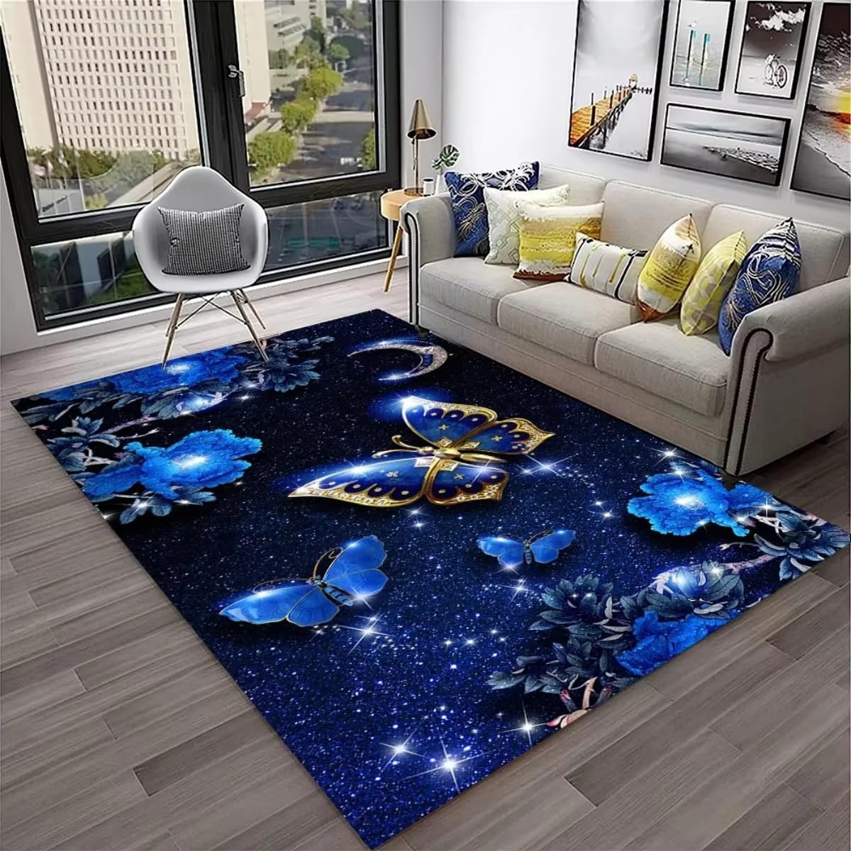Tapis papillon antidérapant et lavable en flanelle douce pour chambre de fille