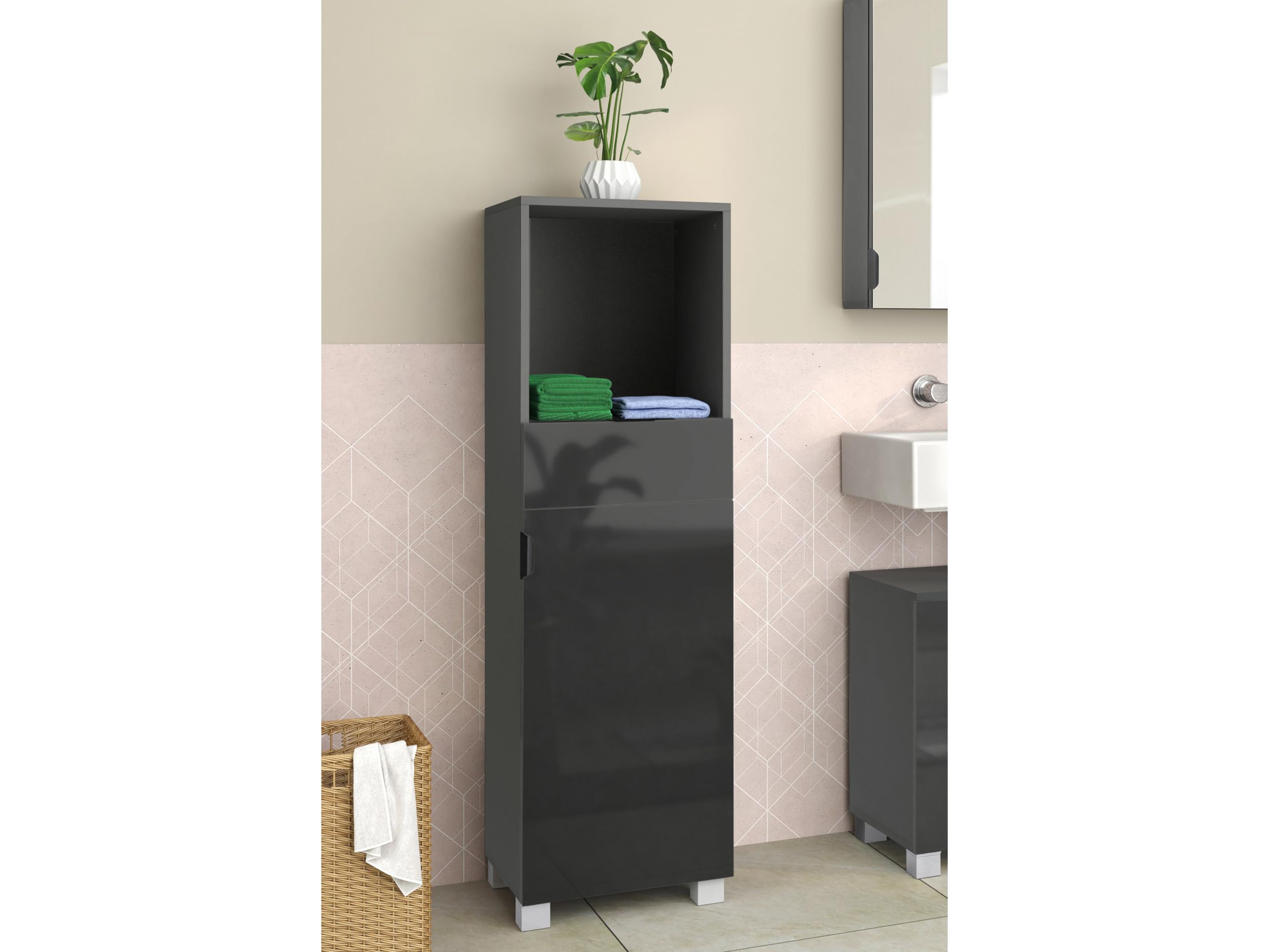 Dorel Home Furnishings Atlas Midi Cabinet with 1 Door/1 Drawer Grey, 36x38x129cm (DxWxH)