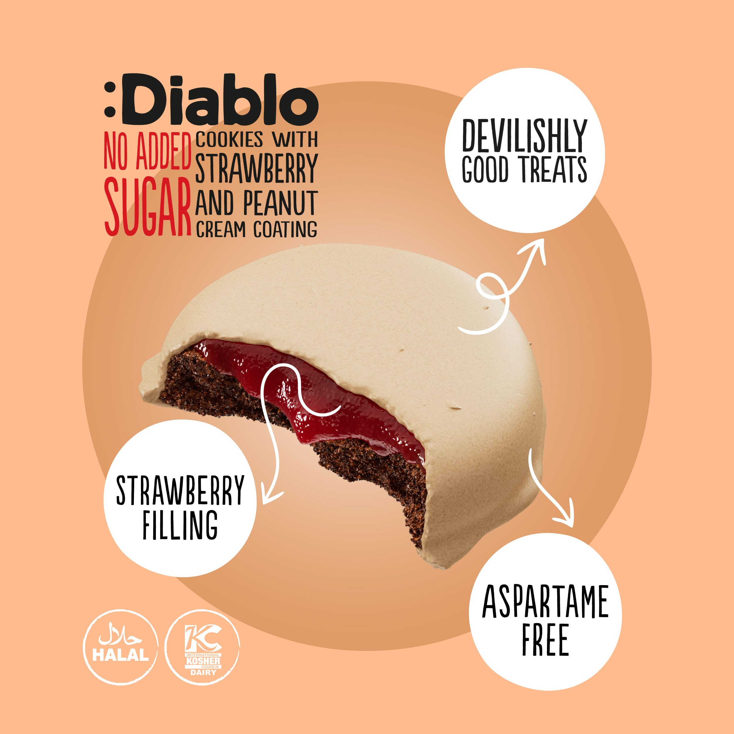 Diablo No Added Sugar Cookies with Strawberry and Peanut Cream Coating – Delicious No Sugar Biscuits, Guilt-Free Snacks for Adults & Families, Sweet Treats Sweetened with Maltitol, 100g (Pack of 1)