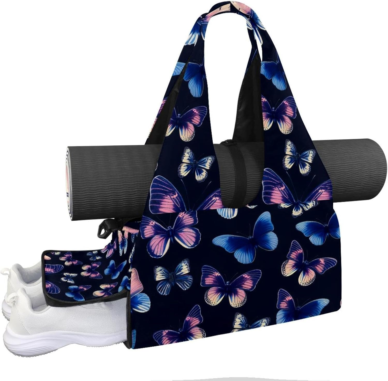 Yoga Mat Bag, Gym Workout Bag with Shoe Compartment, Bows Pilates Bag for Women, Quick Access Storage Yoga Tote Bag for Sports Travel Office