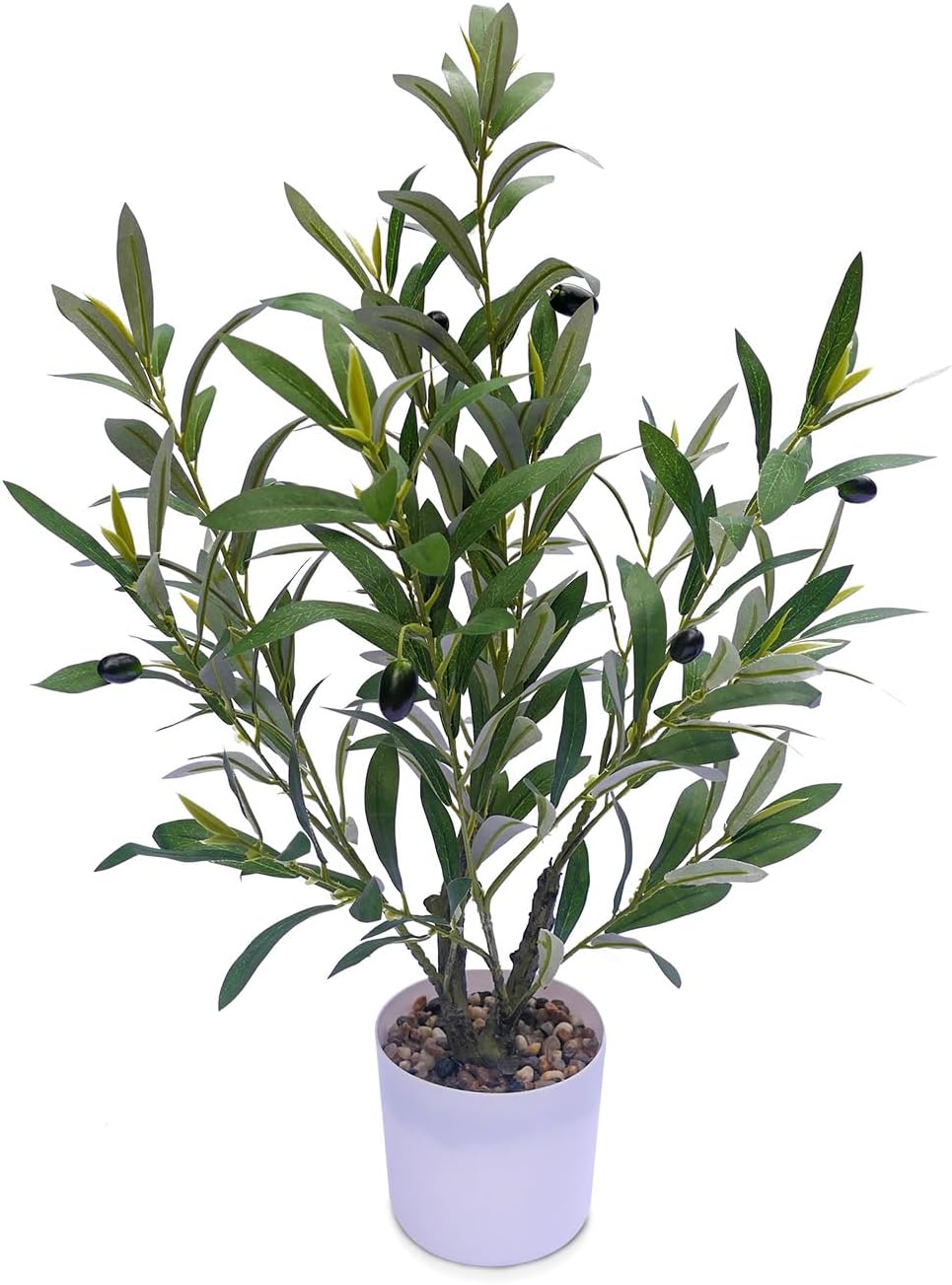 Small Artificial Faux Olive Tree, 24" Fake Olive Tree, Olive Trees Artificial Indoor in a White Pot, Olive Branches, Olive Stems for Home Decor, Tabletop Greenery Decor, Small Artificail Plant Indoor 1 2ft