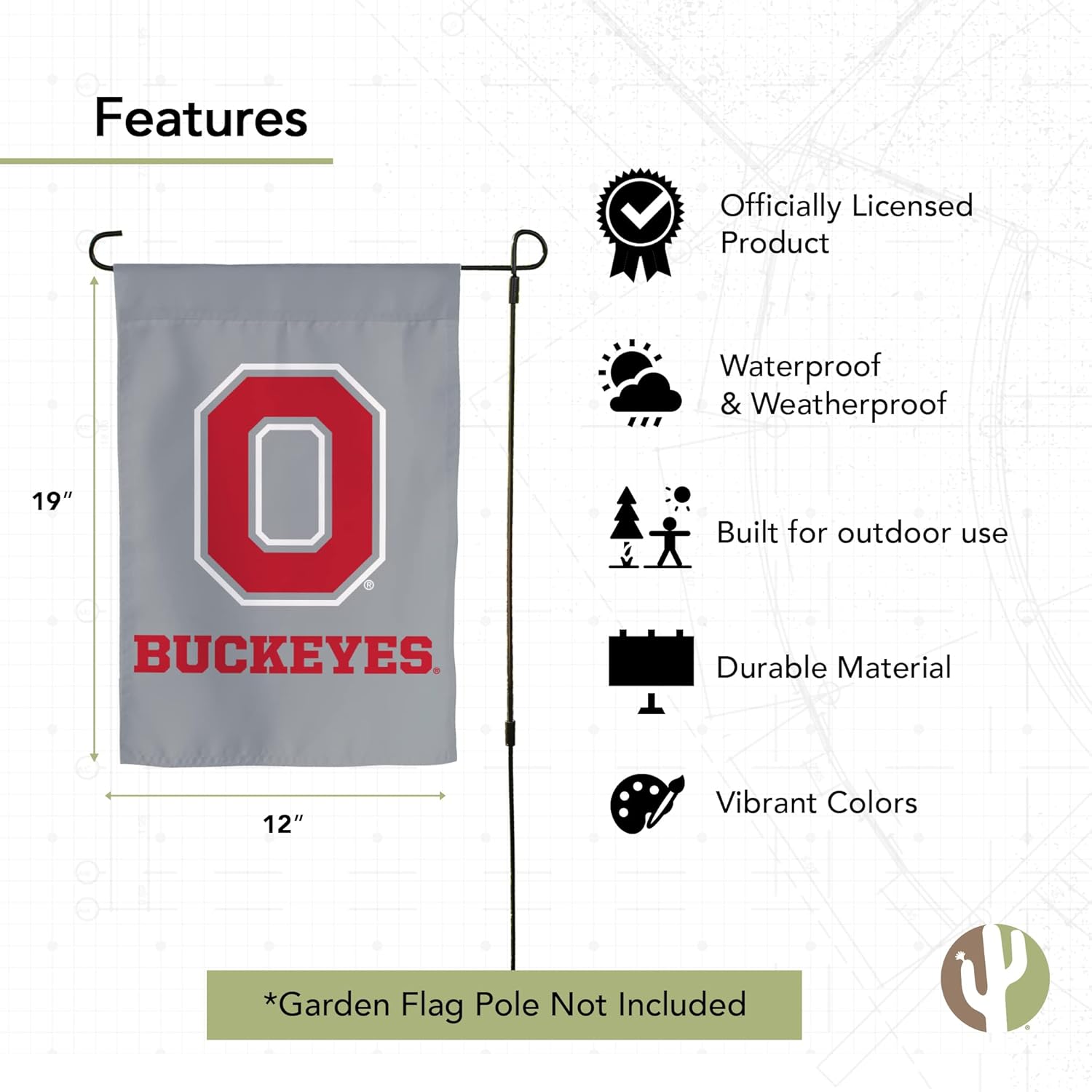 Desert Cactus The Ohio State University TOSU Garden Flag – 19 x 12 inch Ohio State Buckeyes Banner, For Outdoor Display and Events (Design J) - Image 4