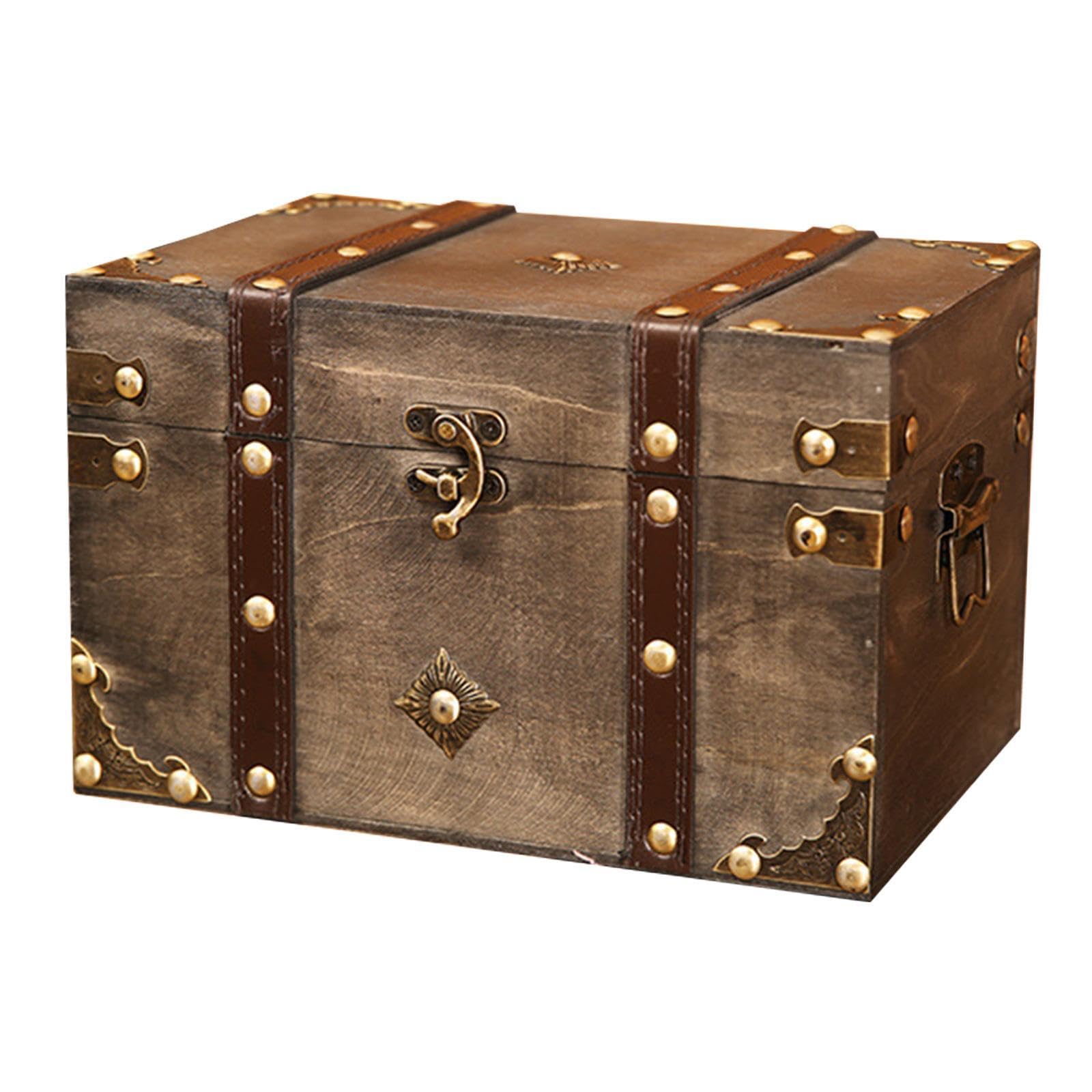 PIXZCSA Timeless Vintage Storage Box With Lock Elegant Jewelry Holder Beautifully Crafted Wooden Keepsake Chest For Organization Jewelry Box Treasure Chest, Gray, L