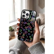 Apple iPhone 15 Pro ile Uyumlu Renkli Halka Tasar ml  Glossy Premium Silikon K l f, Siyah