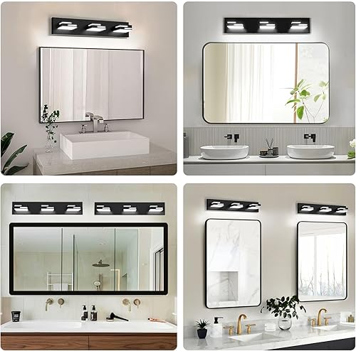 Miniatura 3 de Lámparas LED modernas para tocador de baño, 3 luces de 22 pulgadas, regulables, color negro mate, para accesorios de iluminación de baño sobre