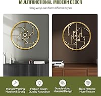 Vista 4 de LZAOA Fibonacci - Arte de pared de metal en espiral, arte matemático Fibonacci espiral dorada, decoración de pared de metal para sala de estar