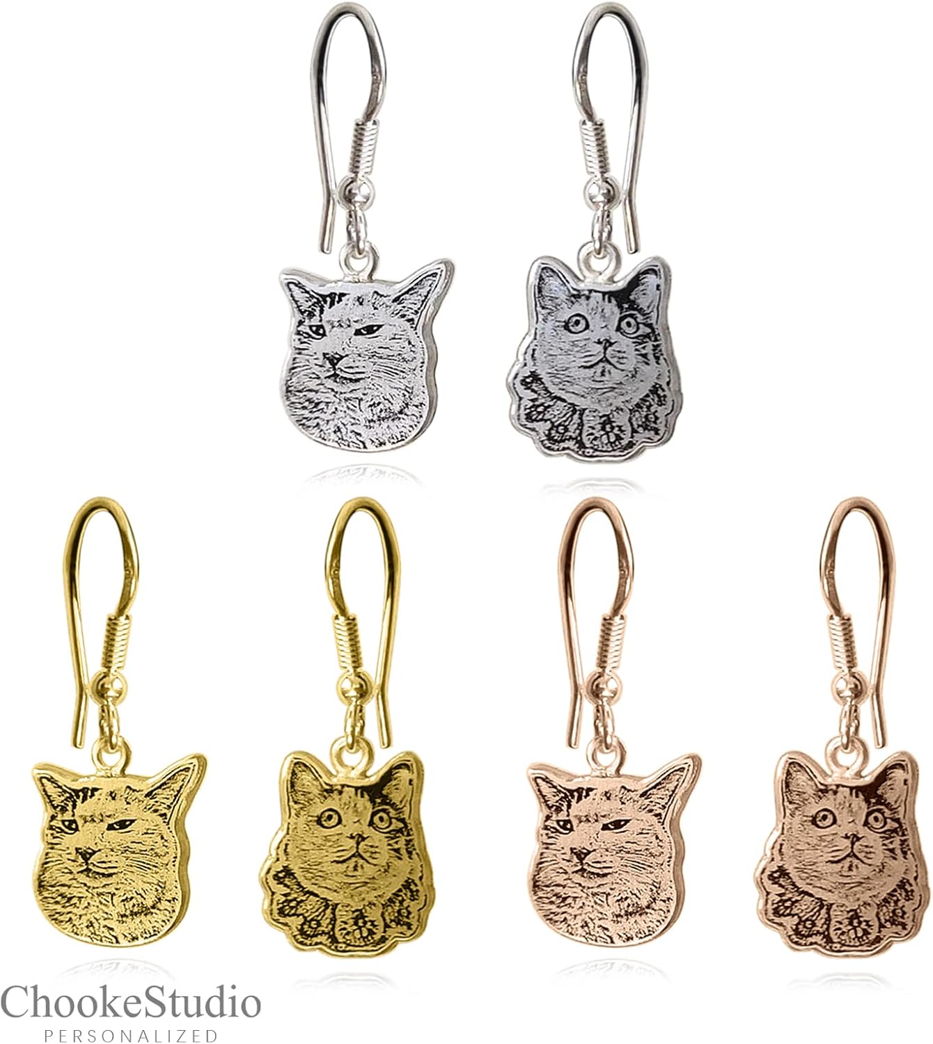 Personalized Pet Earrings, Sterling Silver Custom Loss Sympathy Gifts, Puppy Dog Cat Dangle Drop Earrings, Engraved Photo Memorial Gifts for Dog Mom, Women