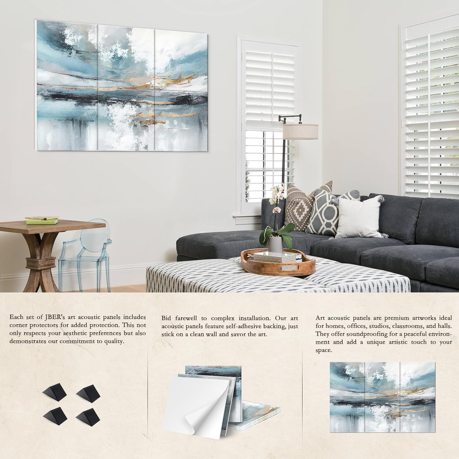 JBER 6 Pack Art Acoustic Panels, 72×48Inches Soundproof Wall Panels, Large Self-Adhesive Wall Panels, Decorative Sound Absorbing Panels, Sound Panels for Recording Studio, Living Room(Lake of the Sky)