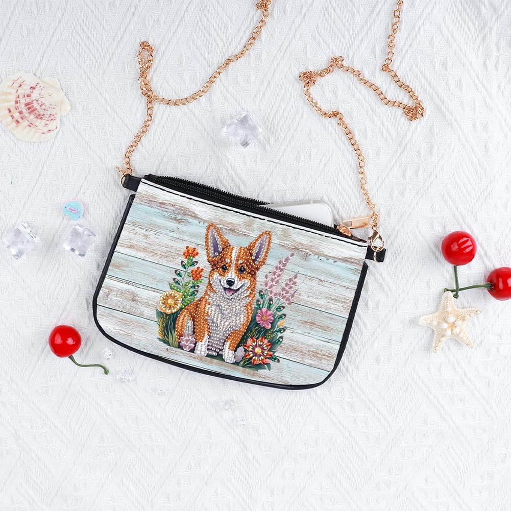 Diamond Art Handbag Kit for Adults, 5D DIY Diamond Art Painting Purse with Zipper, Clutch Bag for Women, Small Craft Gift for Makeup & Accessories(Flower Puppy) image 2