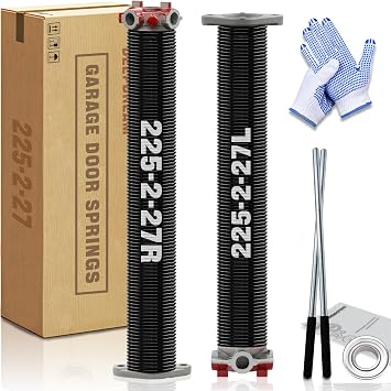 DEEPDREAM Garage Door Torsion Springs 2 Inch Diameter Spring Set with Non-Slip Winding Bar & Gloves, Black Heavy Duty Coated Spring with a Minimum of 18,000 Cycles 0.225X2X27